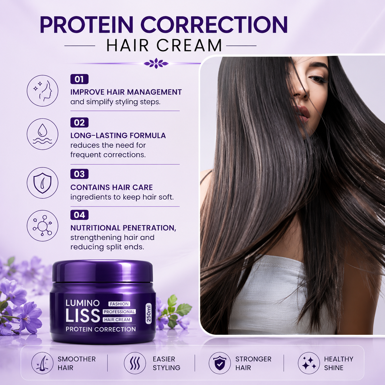 Keratin Hair Straightening Cream – Smooths Frizzy Hair, Restores Softness & Adds Shine