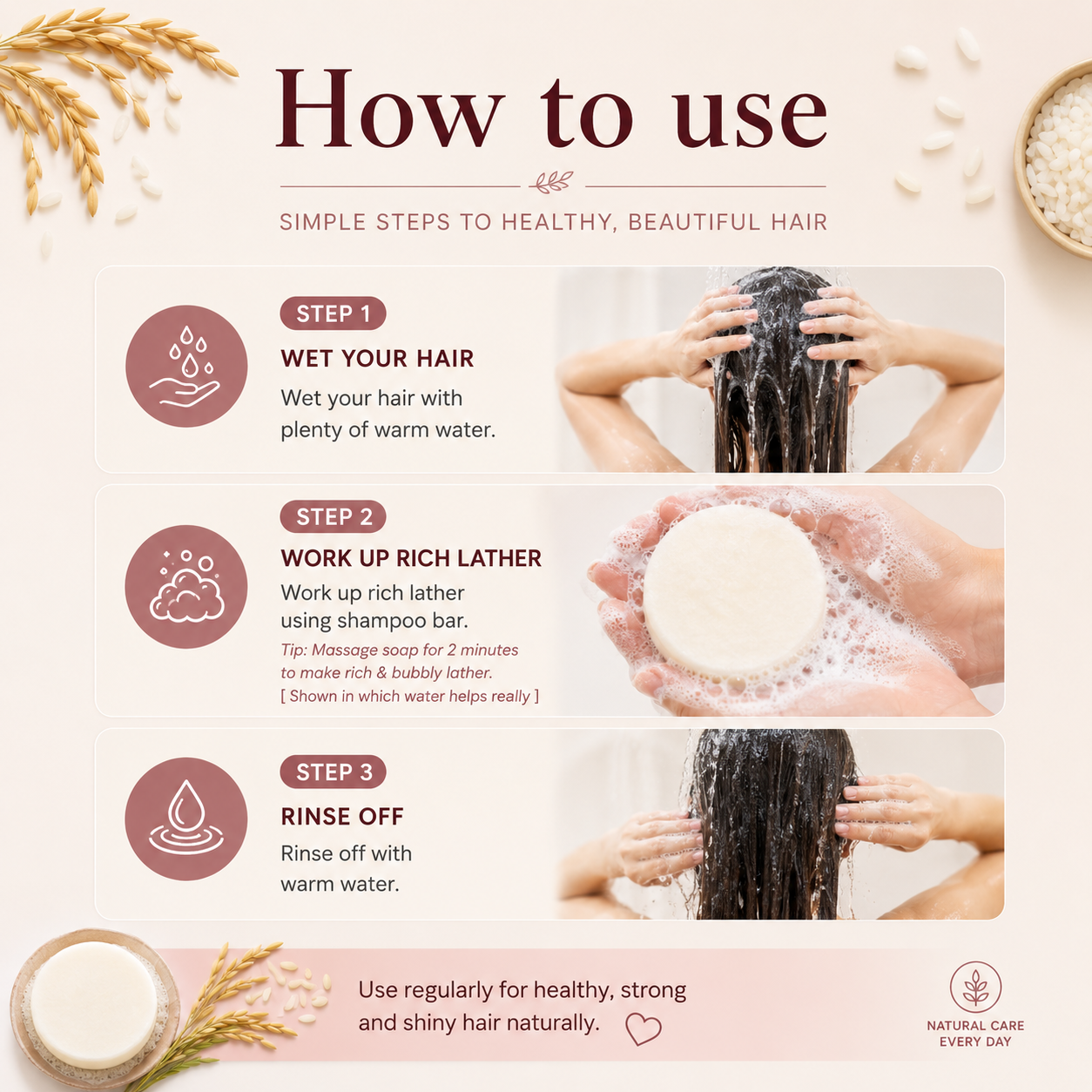 Organic Rice Water Shampoo Bar – Nourishing & Conditioning Hair Soap with Rice Protein