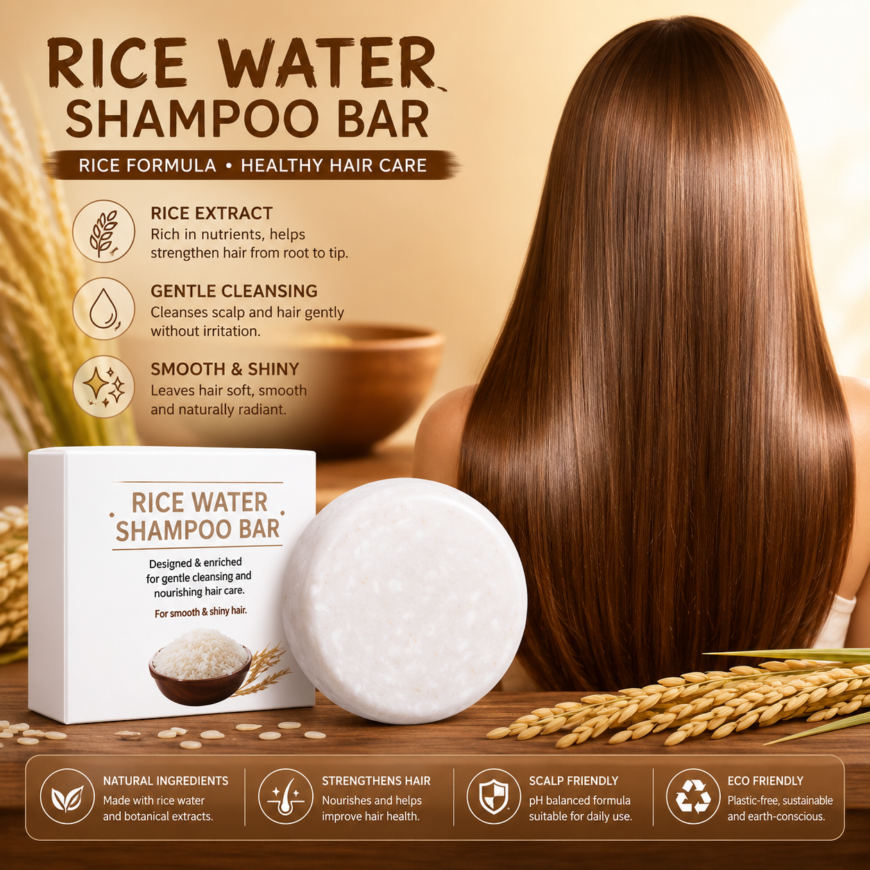 Organic Rice Water Shampoo Bar – Nourishing & Conditioning Hair Soap with Rice Protein