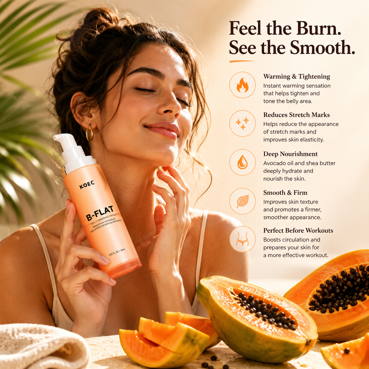 KOEC B-Flat Belly Firming Cream – Hydrating & Smoothing Body Cream with Avocado & Shea Butter (60ml)
