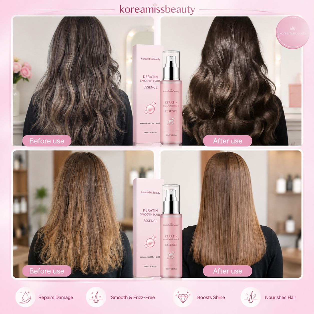 Keratin Hair Repair Mask – 5-Second Deep Conditioning Treatment for Damaged, Dry & Frizzy Hair with Color Protection | 30ml / 500ml
