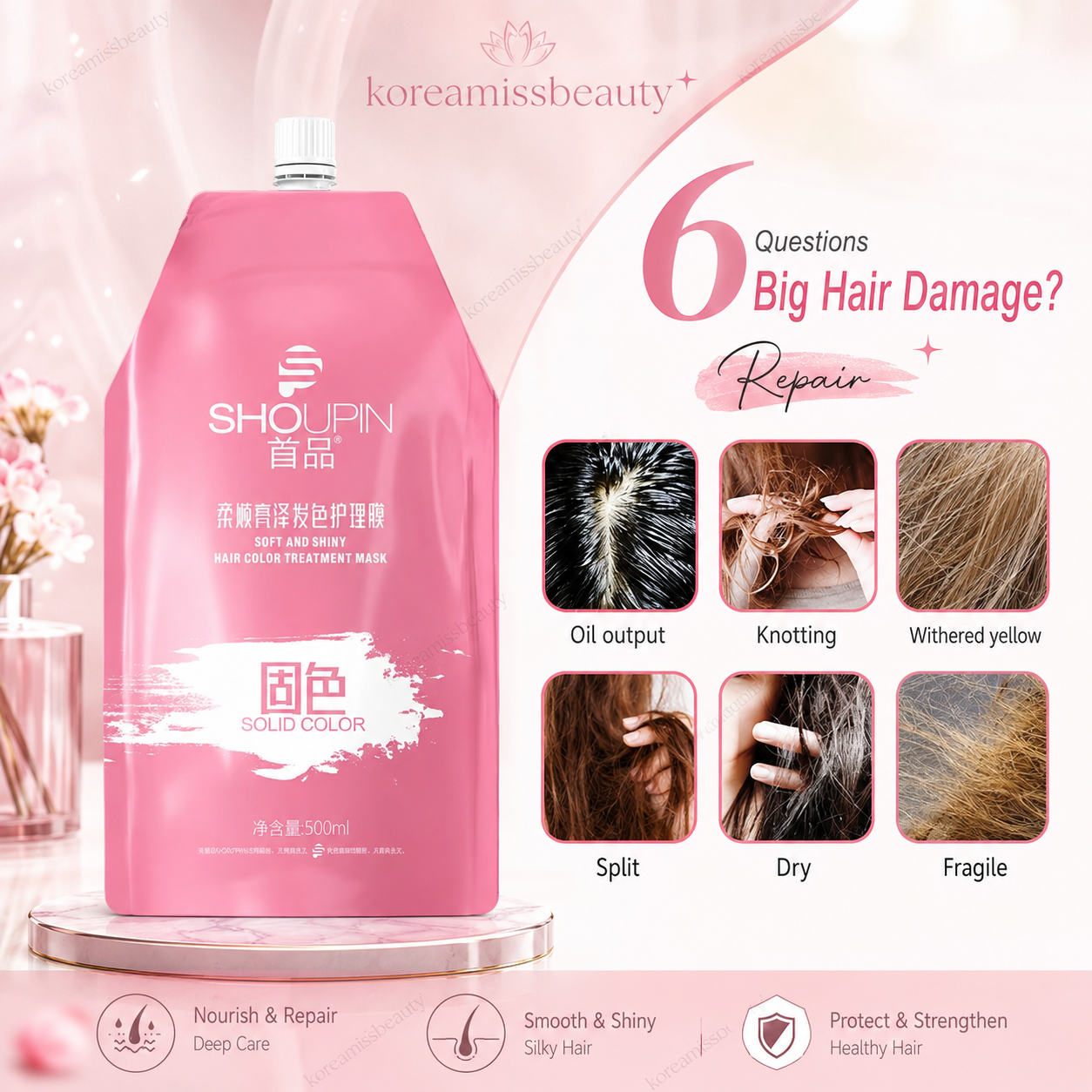 Keratin Hair Repair Mask – 5-Second Deep Conditioning Treatment for Damaged, Dry & Frizzy Hair with Color Protection | 30ml / 500ml
