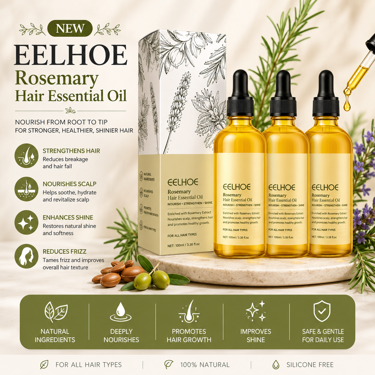 Rosemary & Lavender Hair Oil – Deep Nourishment for Soft, Smooth & Healthy Hair