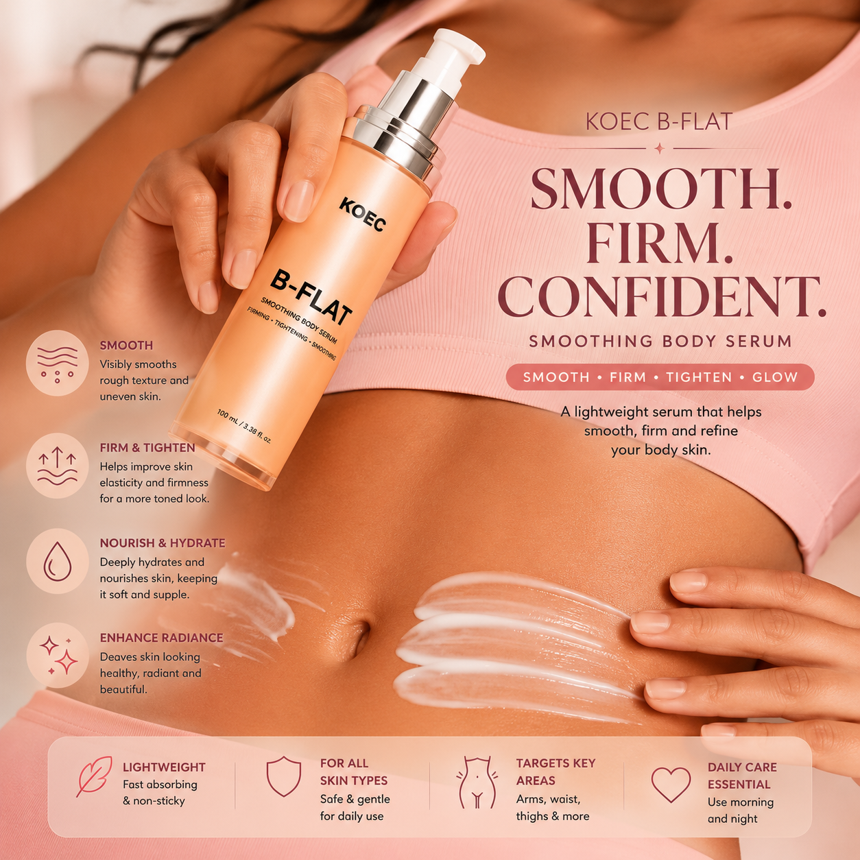 KOEC B-Flat Belly Firming Cream – Hydrating & Smoothing Body Cream with Avocado & Shea Butter (60ml)