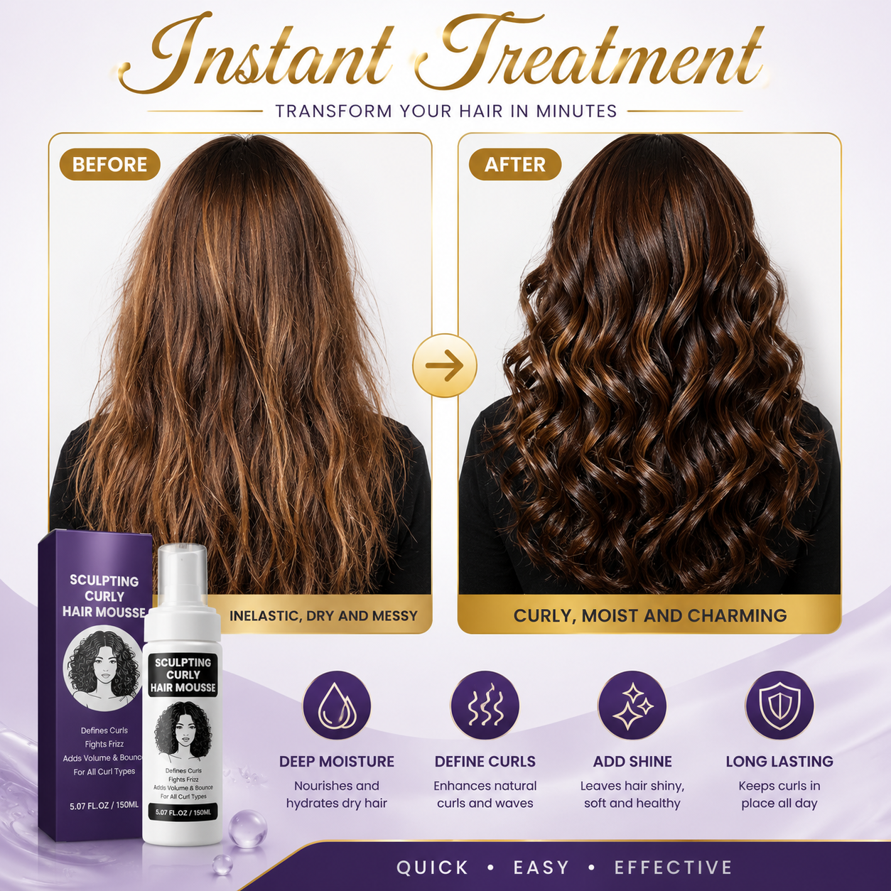 Curly Hair Styling Mousse – Defines Curls, Reduces Frizz & Adds Lasting Volume