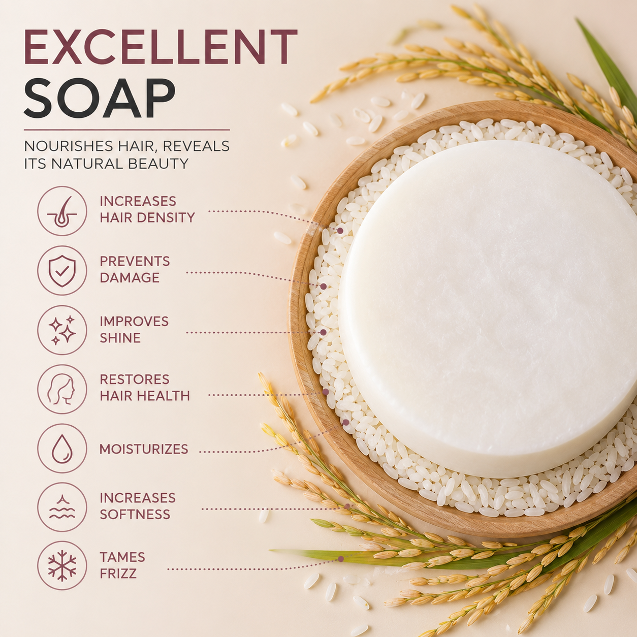 Organic Rice Water Shampoo Bar – Nourishing & Conditioning Hair Soap with Rice Protein