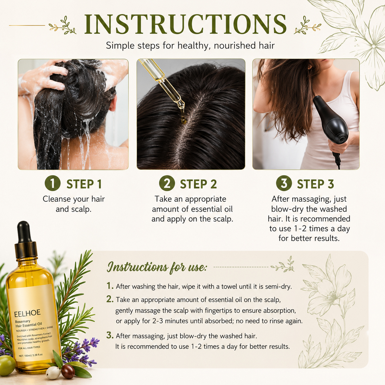 Rosemary & Lavender Hair Oil – Deep Nourishment for Soft, Smooth & Healthy Hair