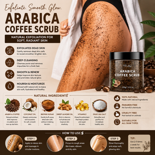 Natural Arabica Coffee Scrub – Exfoliating Body Polish with Dead Sea Salt